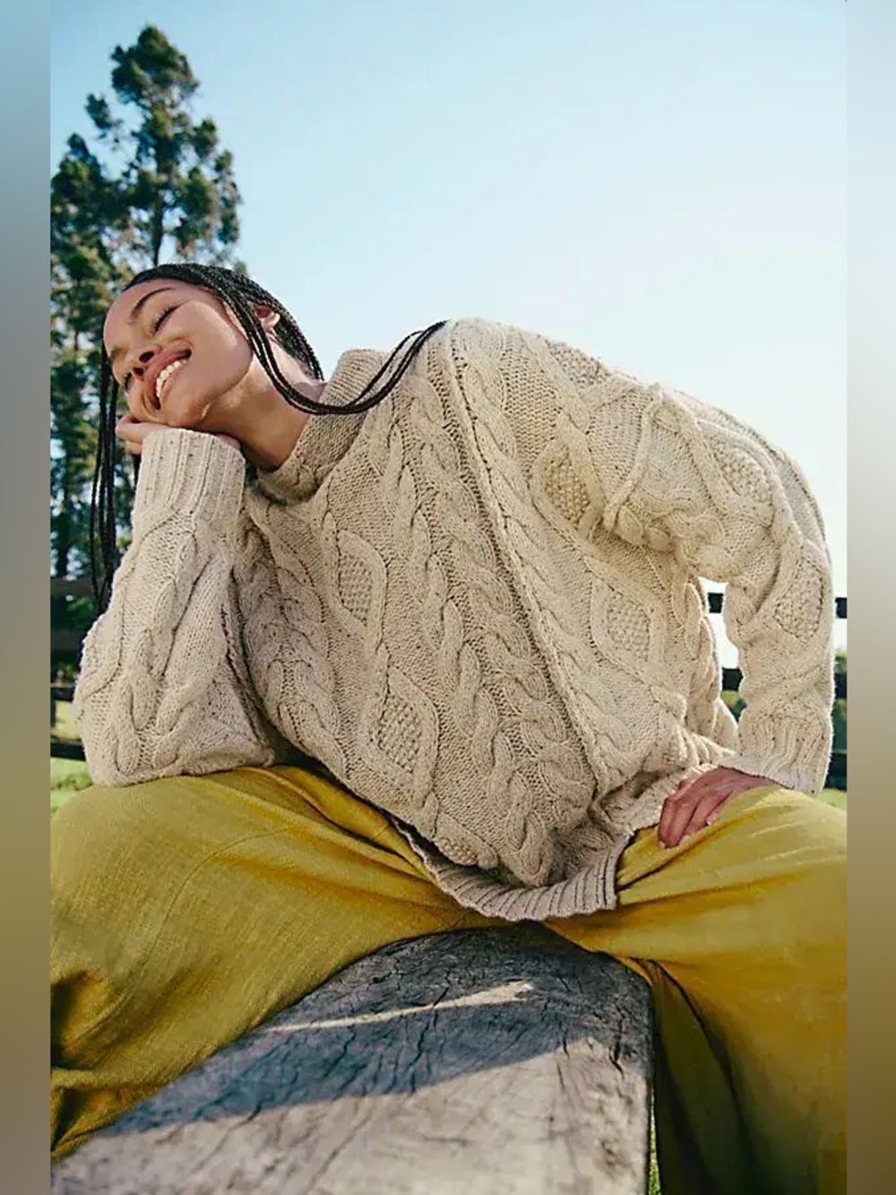 Free People Living the Dream Tunic Oversized Sweater in Oatmeal Combo Size M - Picture 2 of 14